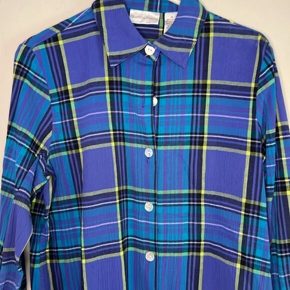 Drapers & Damons Blouse Size Medium Blue Plaid Long Sleeves - Picture 5 of 9